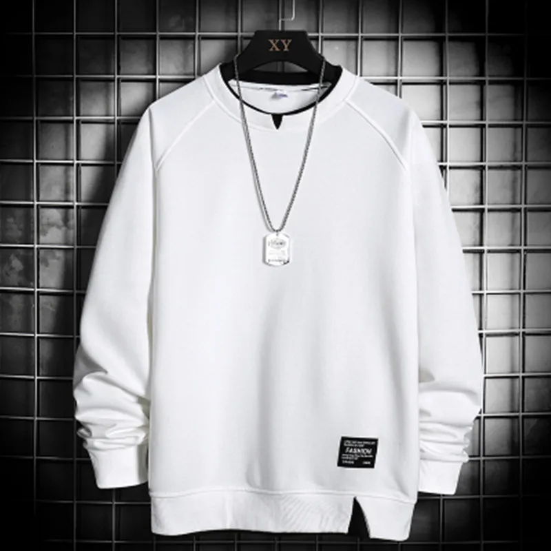 2024 Spring Casual Sweatshirts Men Harajuku Streetwear Solid Color Hoodies Mens Fake Two Pieces Sweatshirts Hip Hop Pullover Man