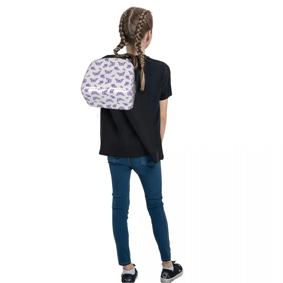 Fiambrera con estampado de mariposa púrpura para mujer y niños, bolsa de almuerzo aislada, bolsas de Picnic reutilizables, fiambrera térmica, bolso de mano para el trabajo