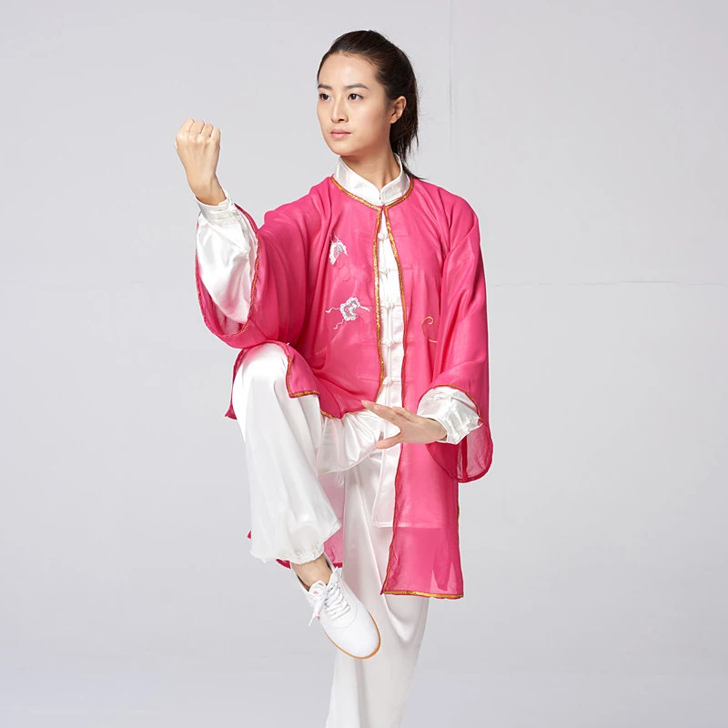 Picture 5: Women's Tai Chi Shawl Collar New Arrival Magenta Peony Embroidery Performance & Competition Wear