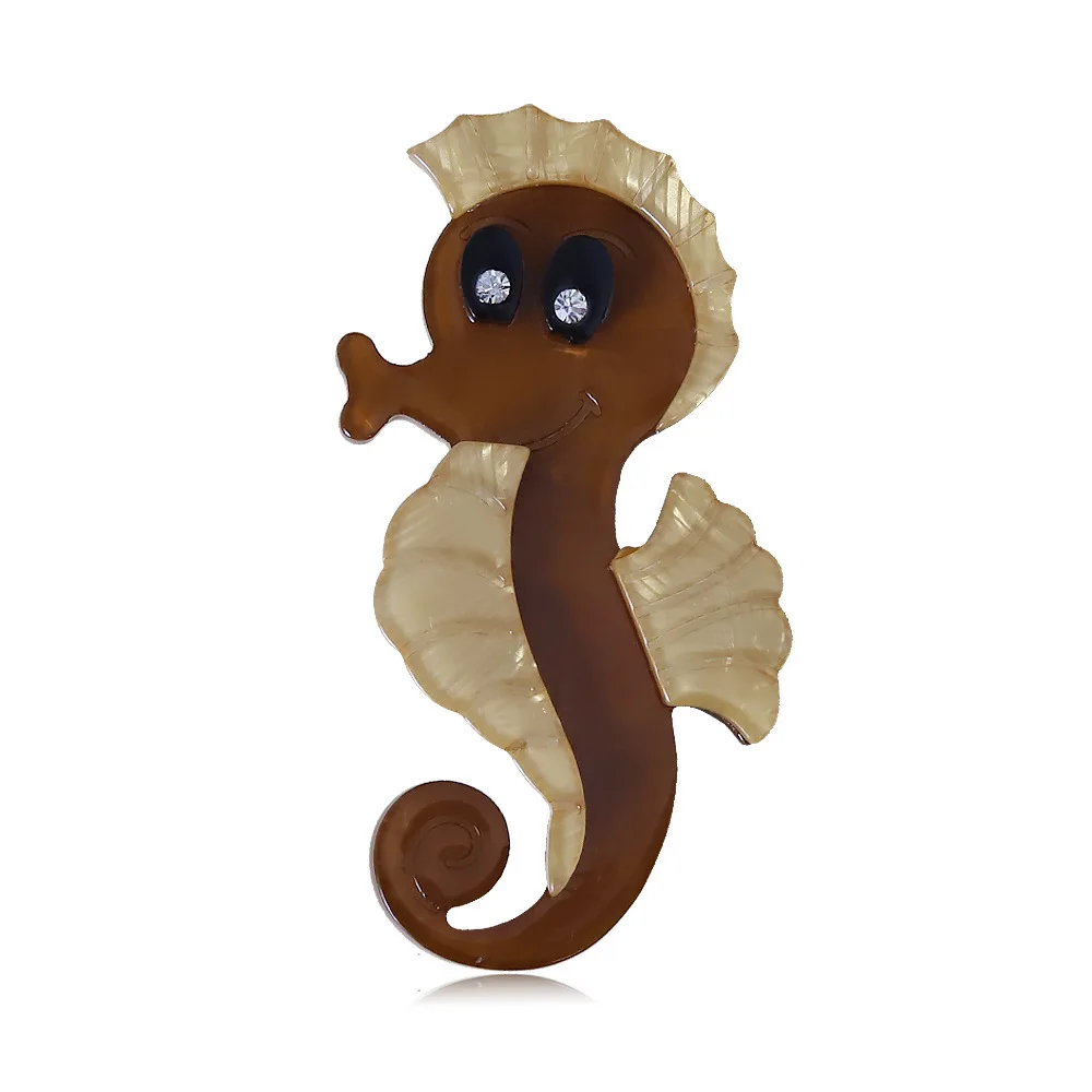 Exquisite Amber Seahorse Brooch Acrylic Animal Seahorse Cartoon Pin Vintage Texture Pin Denim Clothing Bag Decoration Accessory