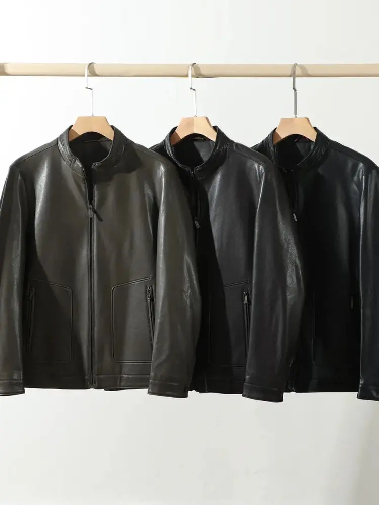 メンズPUレザージャケット、スタンドカラー、暖かいカジュアル、長袖、ジッパー開閉、スタンドフィット、ユースファッション、秋用コート