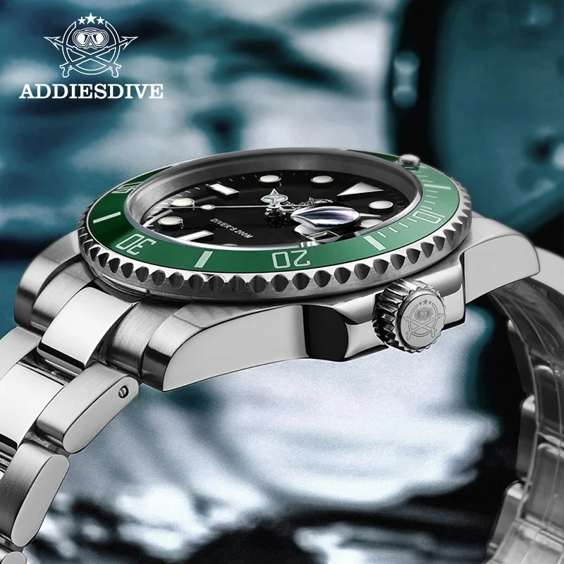 ADDIESDIVE Quartz Watch for Men 316L Stainless Steel Super Luminous Ceramic Bezel 200m Waterproof Classic Diving Men‘s Watch