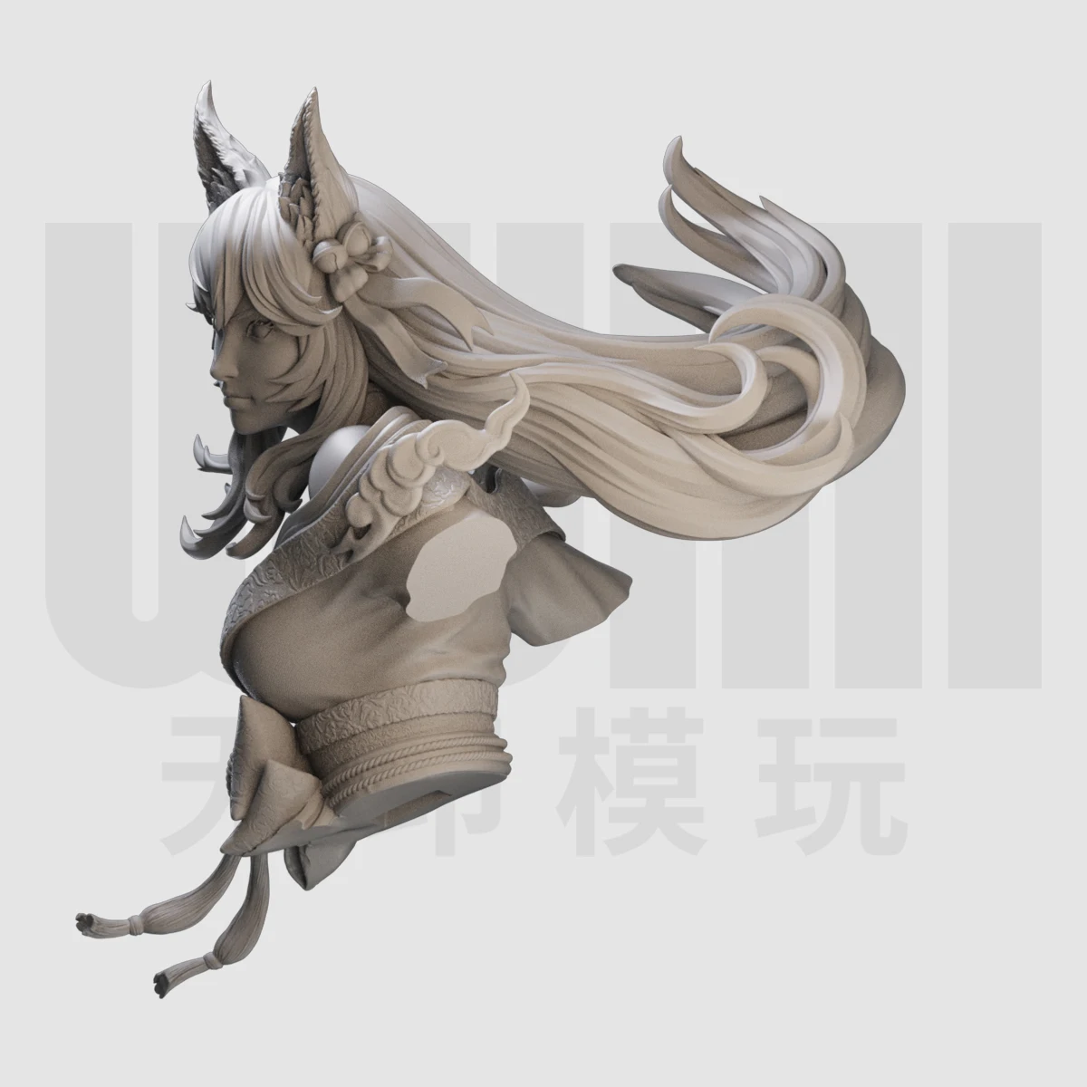 1/10 Nine tailed Fox Demon Half Bust Fantasy GK Resin White Model figure Model