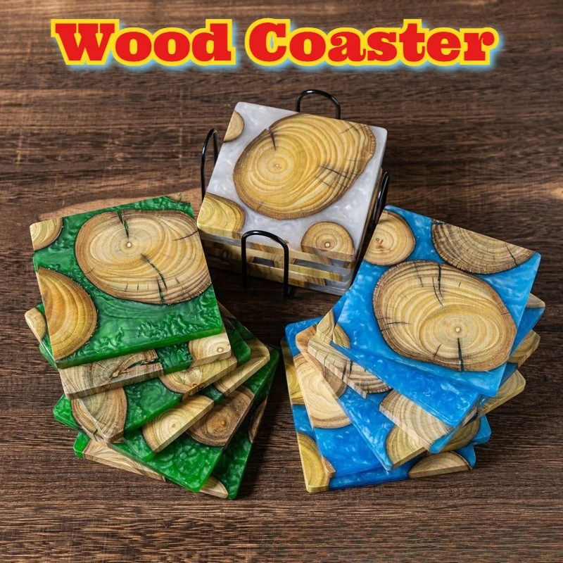 Wooden Coaster Set Natural Boxwood Marble Resin Drink Pad Non Slip Absorbent Table Mat Coffee Shop Home Bar Kitchen Decoration