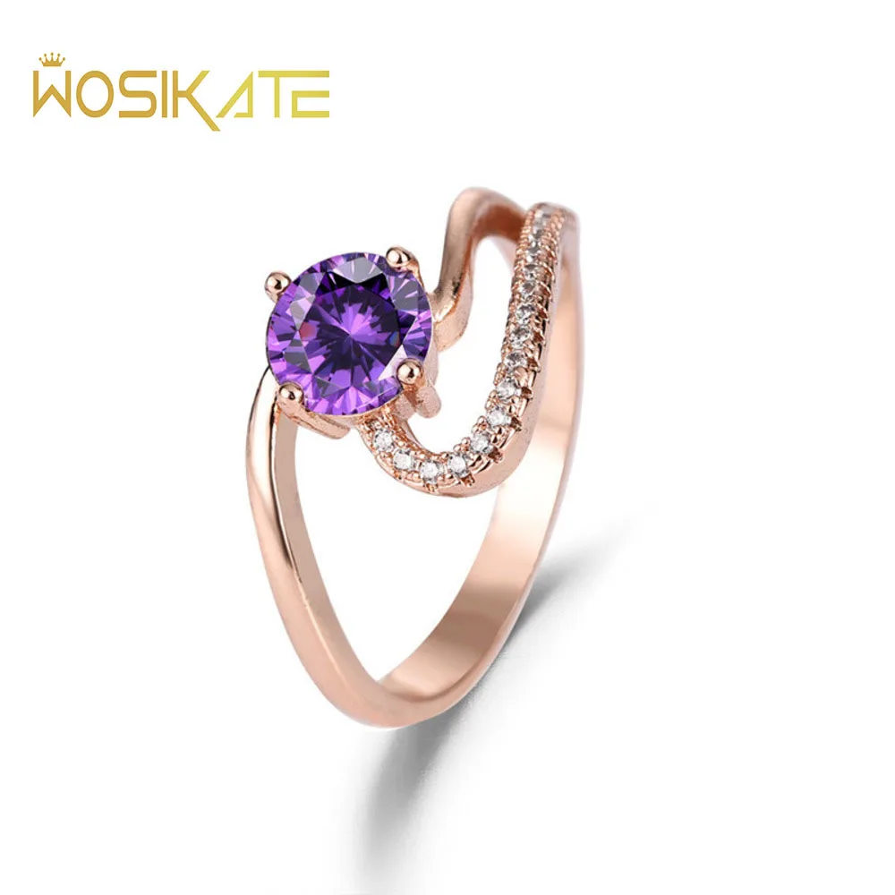 Wosikate Silber 925 Schmuck mit rosé vergoldetem Mikroset Zirkonia Amethyst Ring Damenmode Schmuck Fingerring Größe 6-10