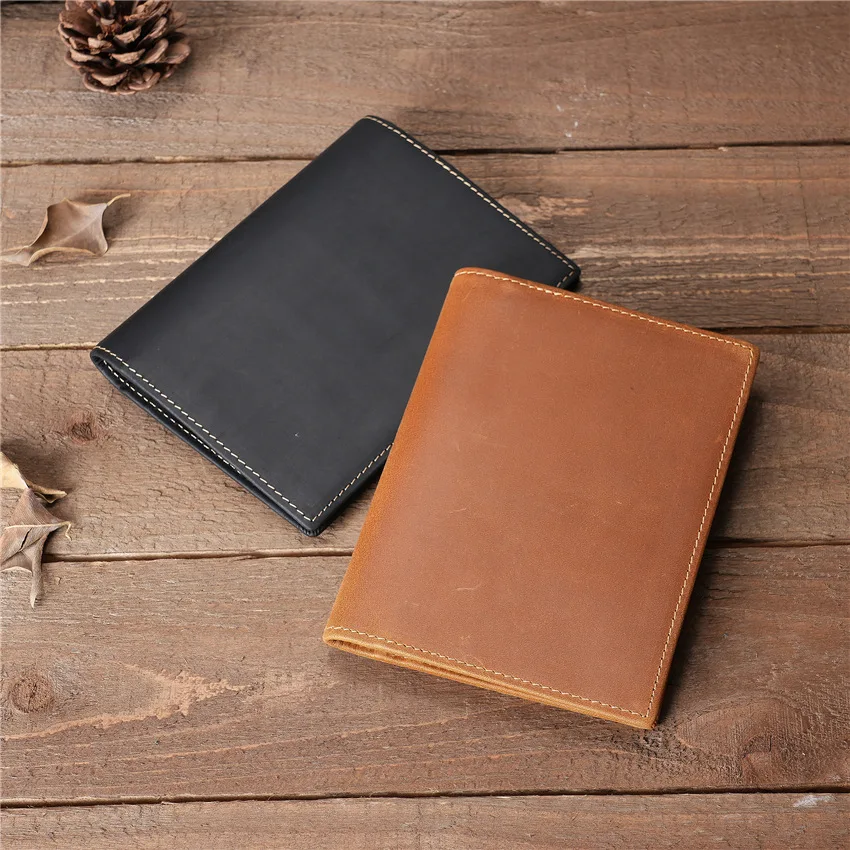 RFID Genuine Leather Passport Holder Travel Wallet For Men and Women Vintage Slim Bifold Wallet Card Case Passport Cover Protect