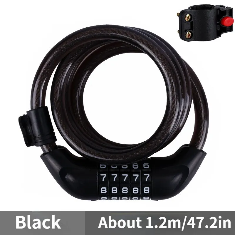 AliExpress NONE Bicycle Lock 1200mm*12mm Anti-theft Bike Password Lock Bike Security Steel Cable Cycling Lock Bike Parts 5 Digit Code Cable