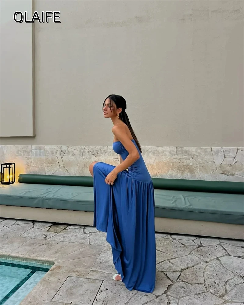 Modesto vestido de baile de sereia sem alças, sem mangas, até o chão, vestidos de noite de cetim, sem costas, vestido de festa formal personalizado