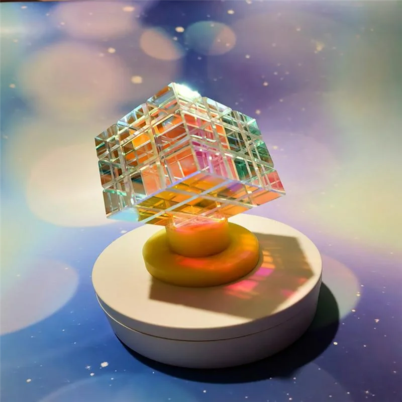 A76F-Colorful Prism Sun Catcher Cube Glass Colorful Magic Desktop Decoration