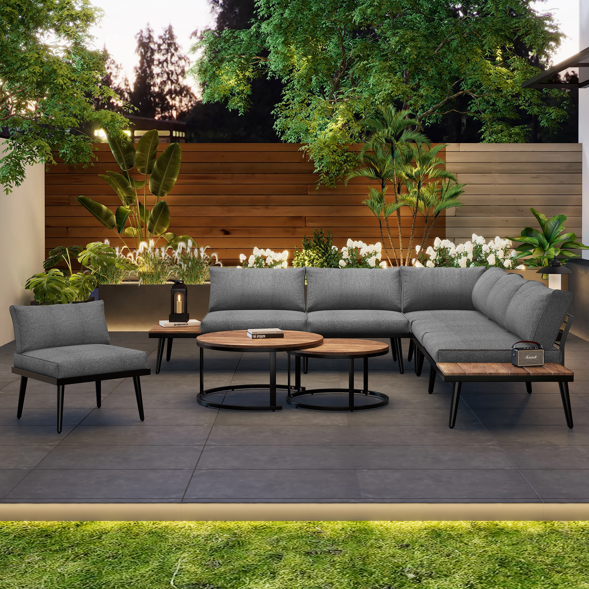 Garten Lounge Set, Gartenmöbel, Terrasse Esstisch, Terrasse Garten Sofa (4 Sofas, 2x Einzels essel, 2x Tisch)