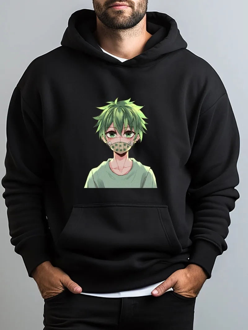 

Anime Mask Printed Men Hoodies Cool Casual Pullover Hooded Pocket Streetwear Male Comfortable Sweatshirts Winter Autumn