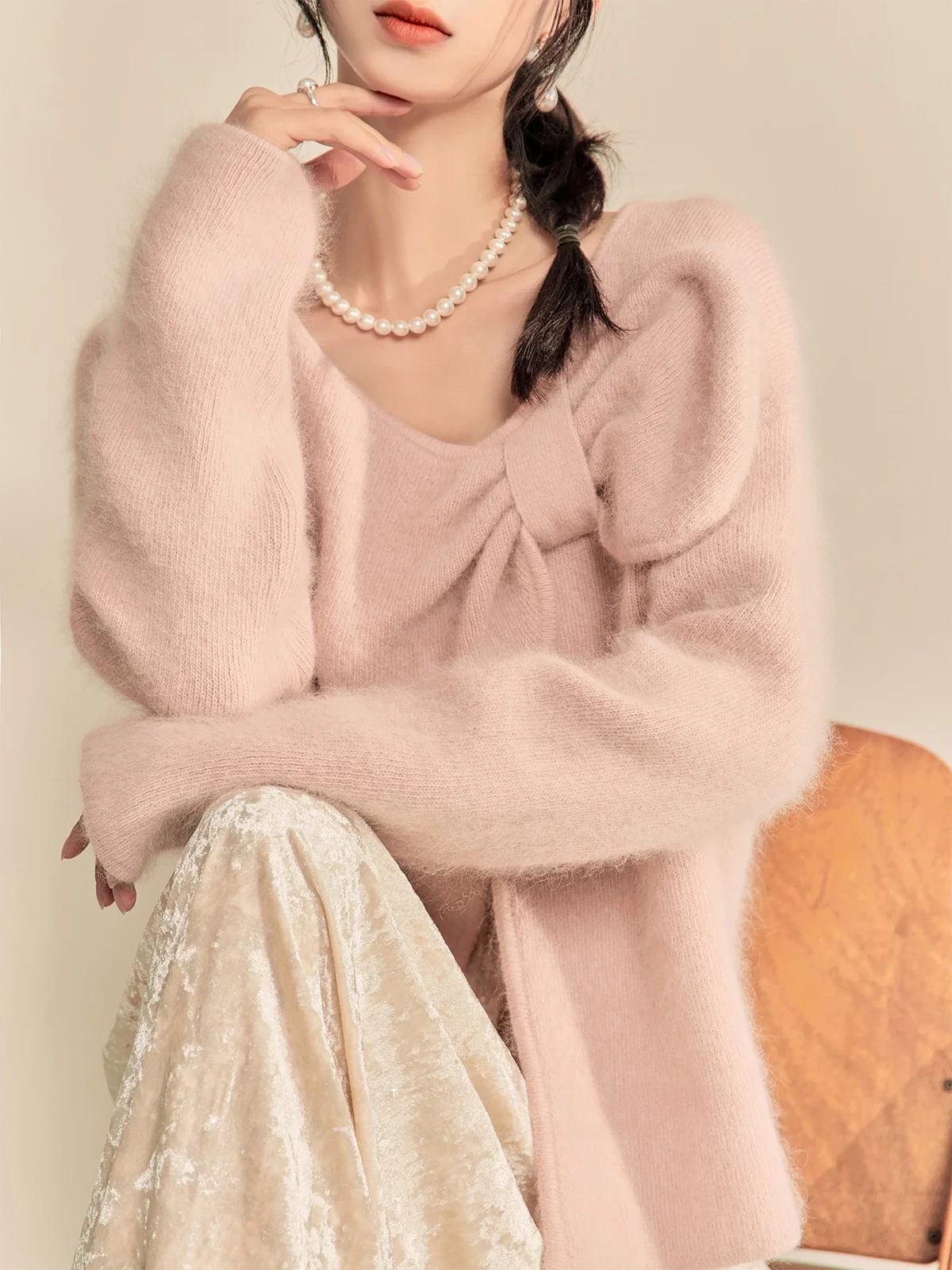 

Fraance Sle Rich Girl Unique Beautiful Top Skirt Set Women's Faion Ele V-ne Long Sve Knitted Wear