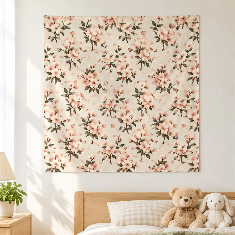 VIKAMA Cherry Blossom Tree Tapestry Wall Hanging, Japanese Sakura Wall Decor Tapestries for Bedroom Living Room Study Entryway