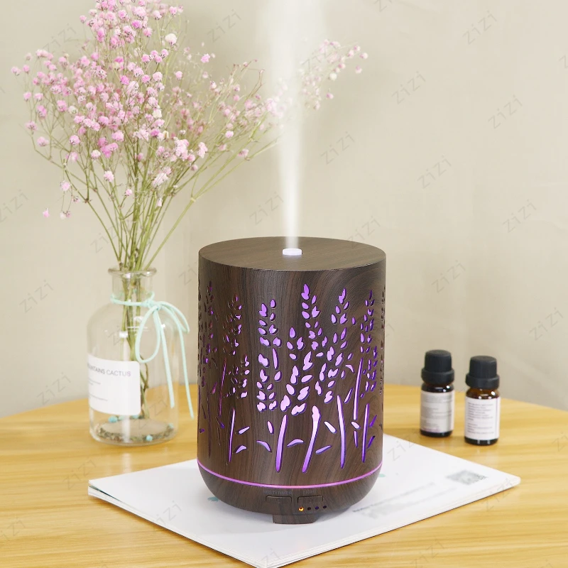 

Hollow Out Lavender Ultrasonic Atomization Humidification Aromatherapy Machine Creative Wood Grain Aromatherapy Machine