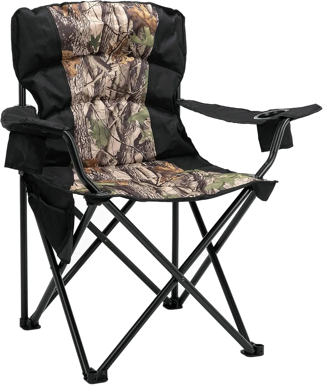 

Oversized Folding Camping Chair Heavy Duty Outdoor Lawn Support 400 lbs Padded Oxford with Armrests Storage Cup Holder
