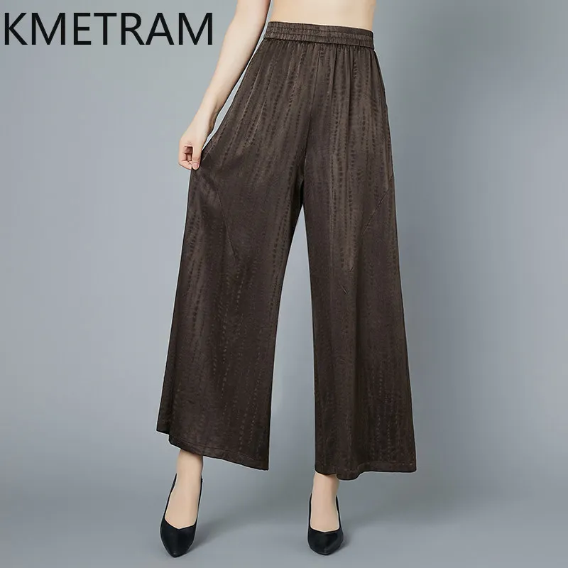 KMETRAM 90% Real Mulberry Silk Women Pants 2026 Summer High-end Jacquard Casual Straight-leg Pant Woman Clothes Pantalones Mujer