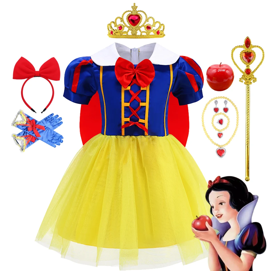 

Disney Girls Costume Snow White Princess Ball Gown Dress Kids Cosplay Carnival Halloween Disguise Kids Clothes