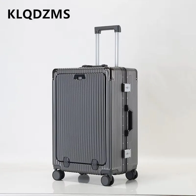 KLQDZMS High Quality Luggage 20 Inch PC Boarding Case Front Opening Laptop Trolley Case 24" Aluminum Frame Cabin Suitcase