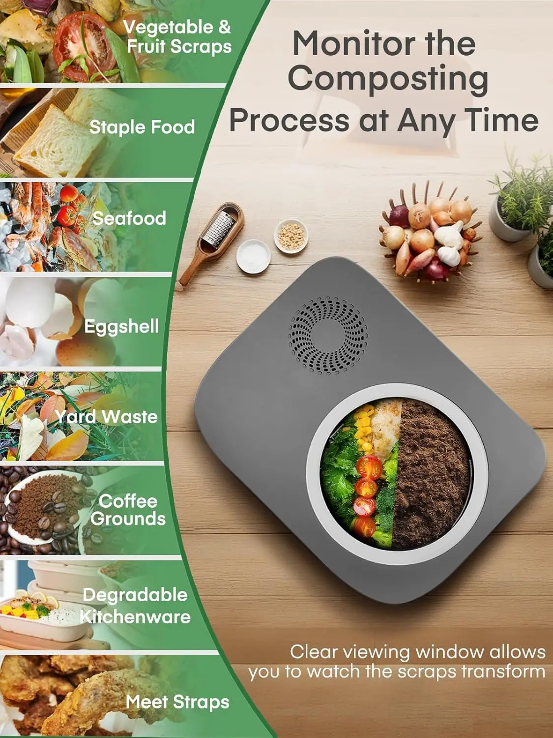 4L Electric Kitchen Composter with LED Display, Auto-Clean, Odorless and Low Noise for Indoor Use