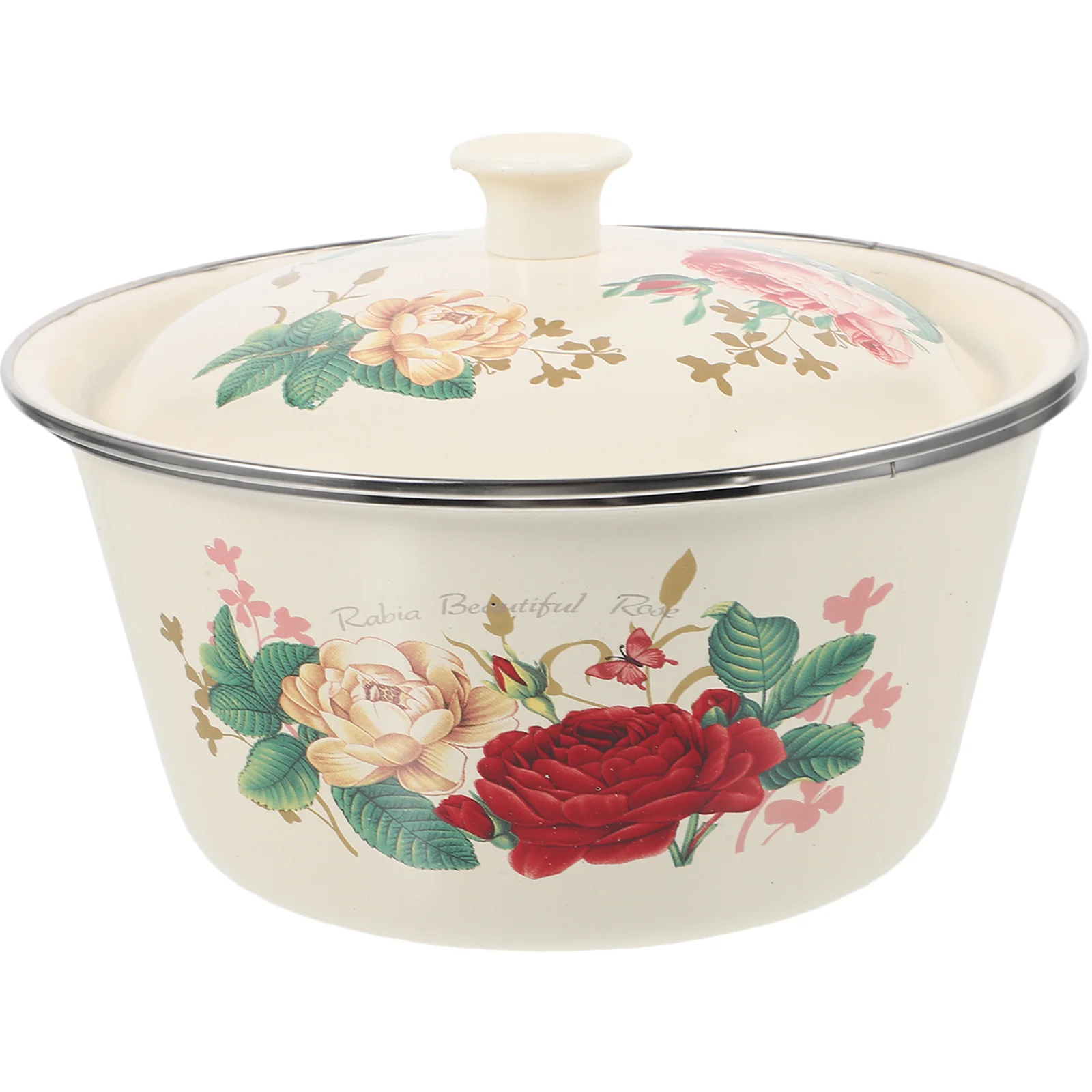 

Enamel Basin Kitchen Pot Bowl with Lid Retro Storage Decor Vintage Mixing