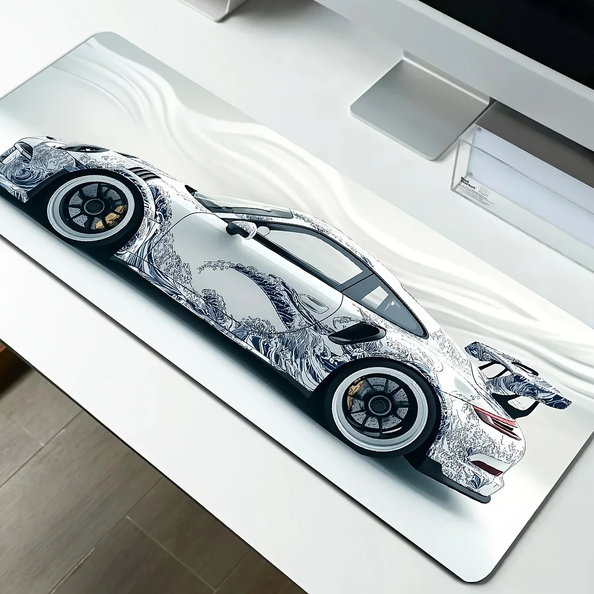 Large White Sports Car Design Mouse Pad Gaming Anti-Slip Rubber Base Extended Desk Mat for Gamer Office Use Computer Accessories