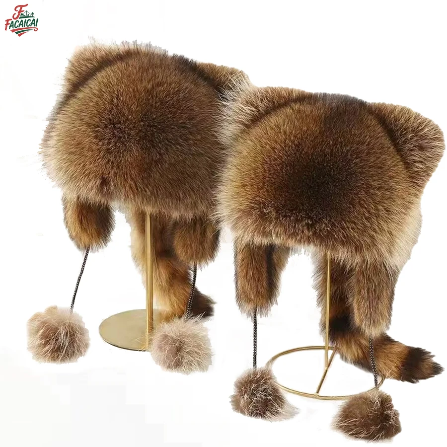 Cute Faux Fur Raccoon Tail Parent-Child Plush Hat,Little Raccoon Women's Winter Plush Protection Hat,Soft Fleece Cap for Cosplay