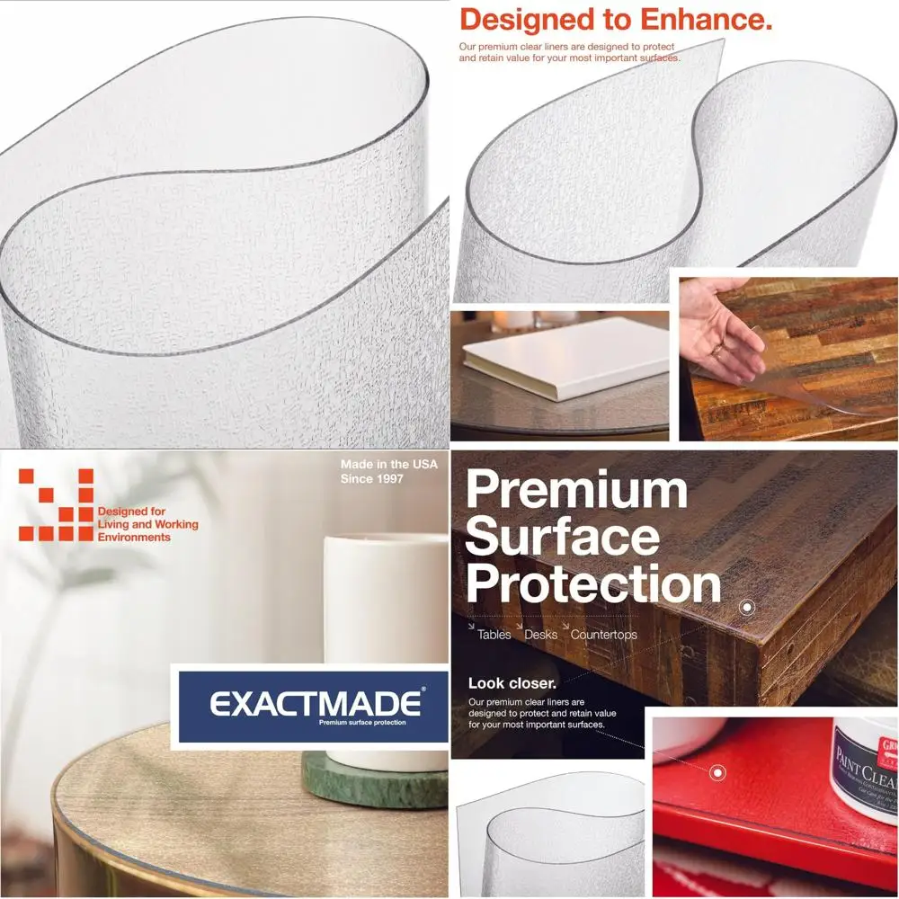 

Виниловая защита стола с текстурой гальки толщиной 2 мм, 42x72 дюйма, прозрачный безопасный чехол для кухонных деревянных столов, производство США