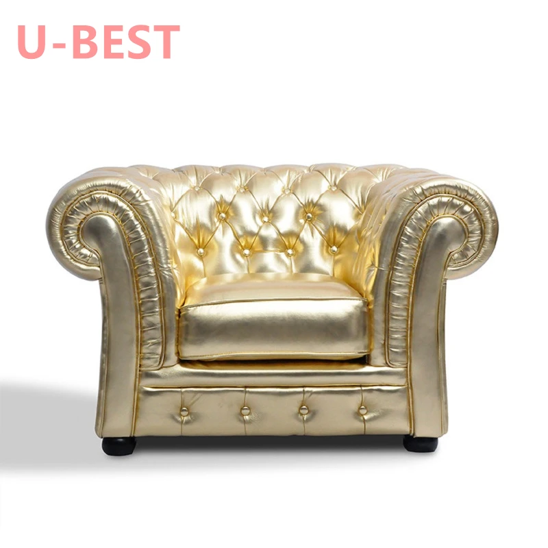 U-BEST francuski luksusowy 3 zestaw salon Chesterfield Sofa klasyczny salon akcent Sofa 3 osobowa złoty kolor Sofa