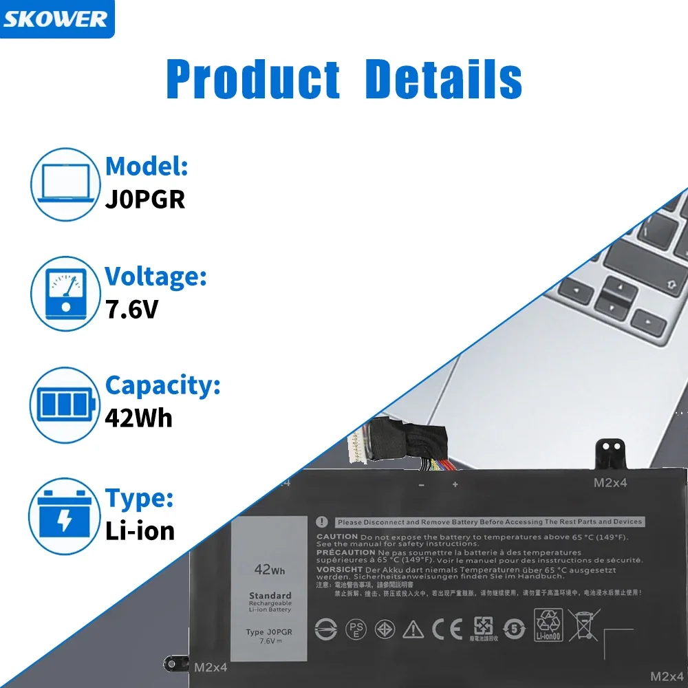 SKOWER 7.6V 42Wh J0PGR JOPGR Battery for Dell Latitude 12 5285 2-in-1 Series T17G T17G001 T17G002 RDYCT 1WND8 X16TW FTH6F