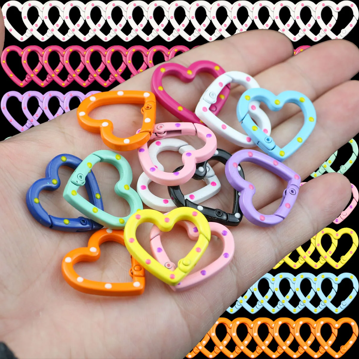 25mm 2~10pcs Mixed Color Heart-Shaped Alloy Lobster Clasp Findings For DIY Jewelry Making Mountaineering Keychain Accessories