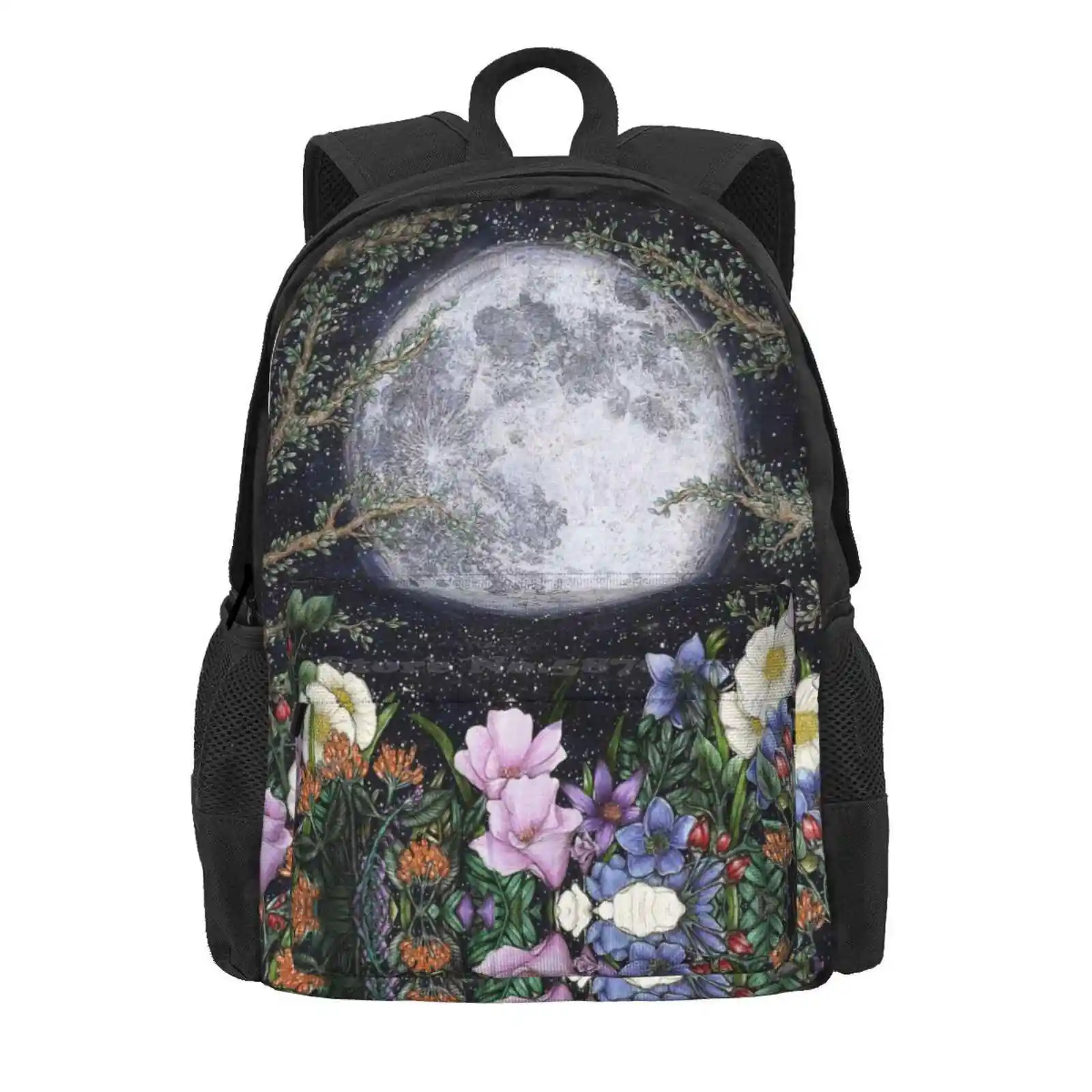 Midnight In The Garden Ii Hot Sale Schoolbag Backpack Fashion Bags Luna Midnight Flowers Floral Tree Nature Wildlife Magical