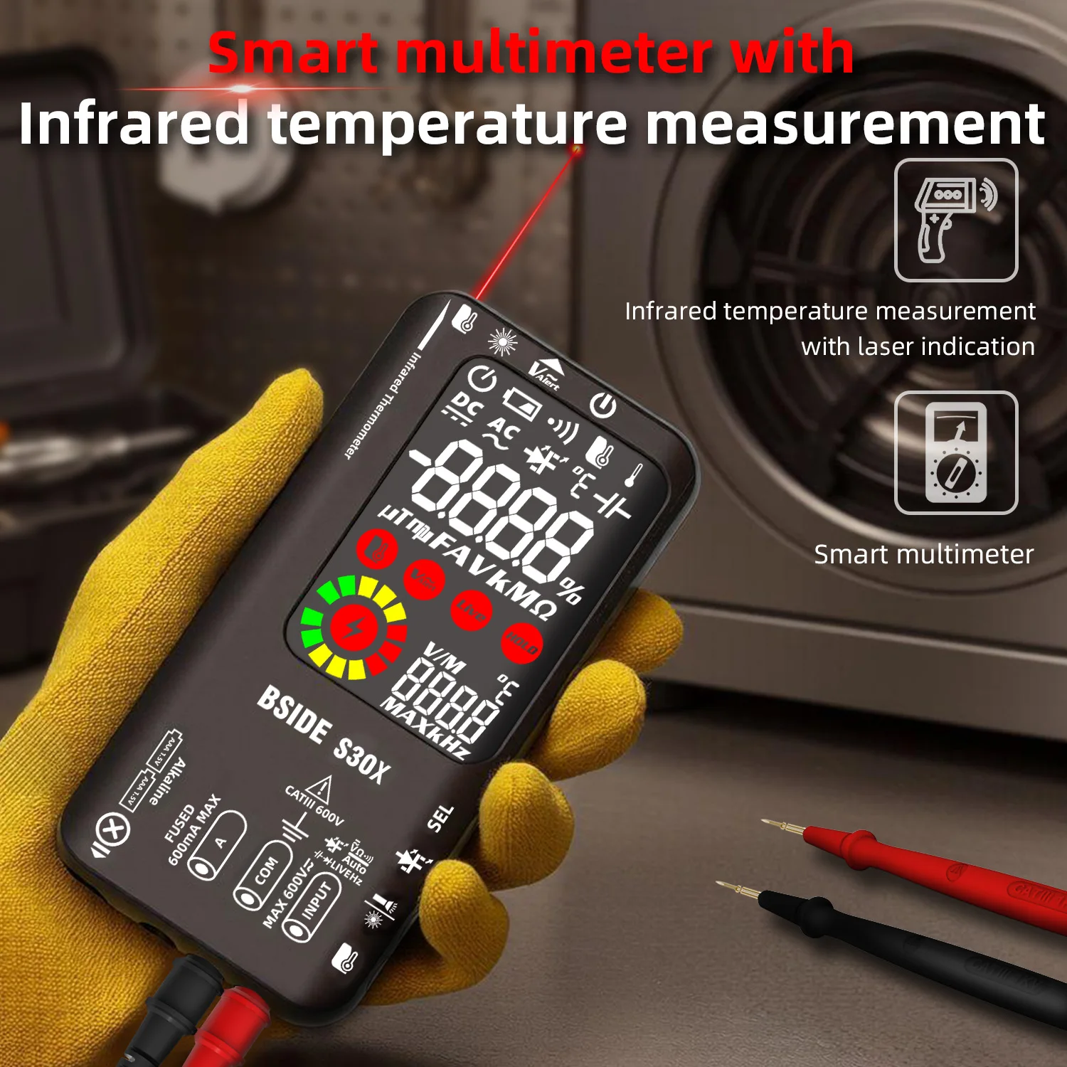 Multímetro Digital BSIDE S30X, Detector de voltaje de medición rápida, termómetro infrarrojo 9999, electricistas recargables, reparación de automóviles