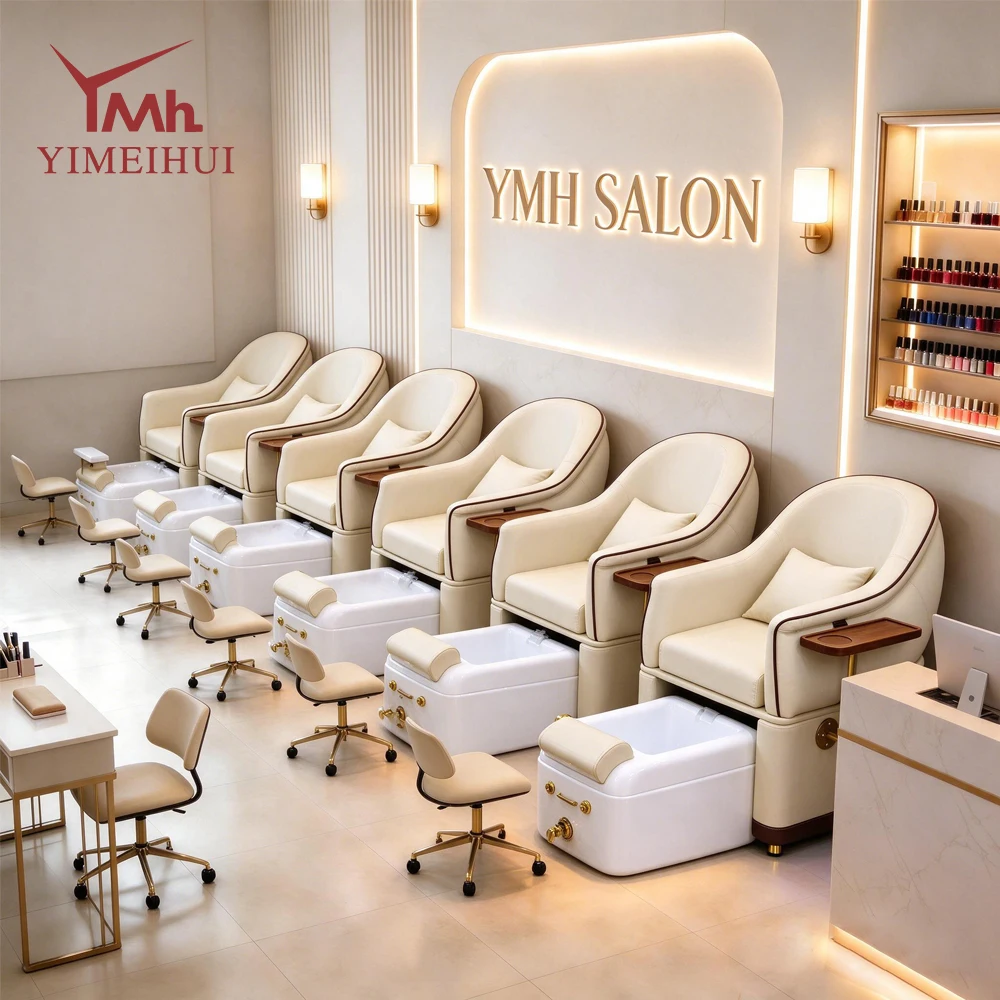 Nail Salon Spa Furniture Plumbing Sige Pour Pedicure Chair with Pull-Out Basin