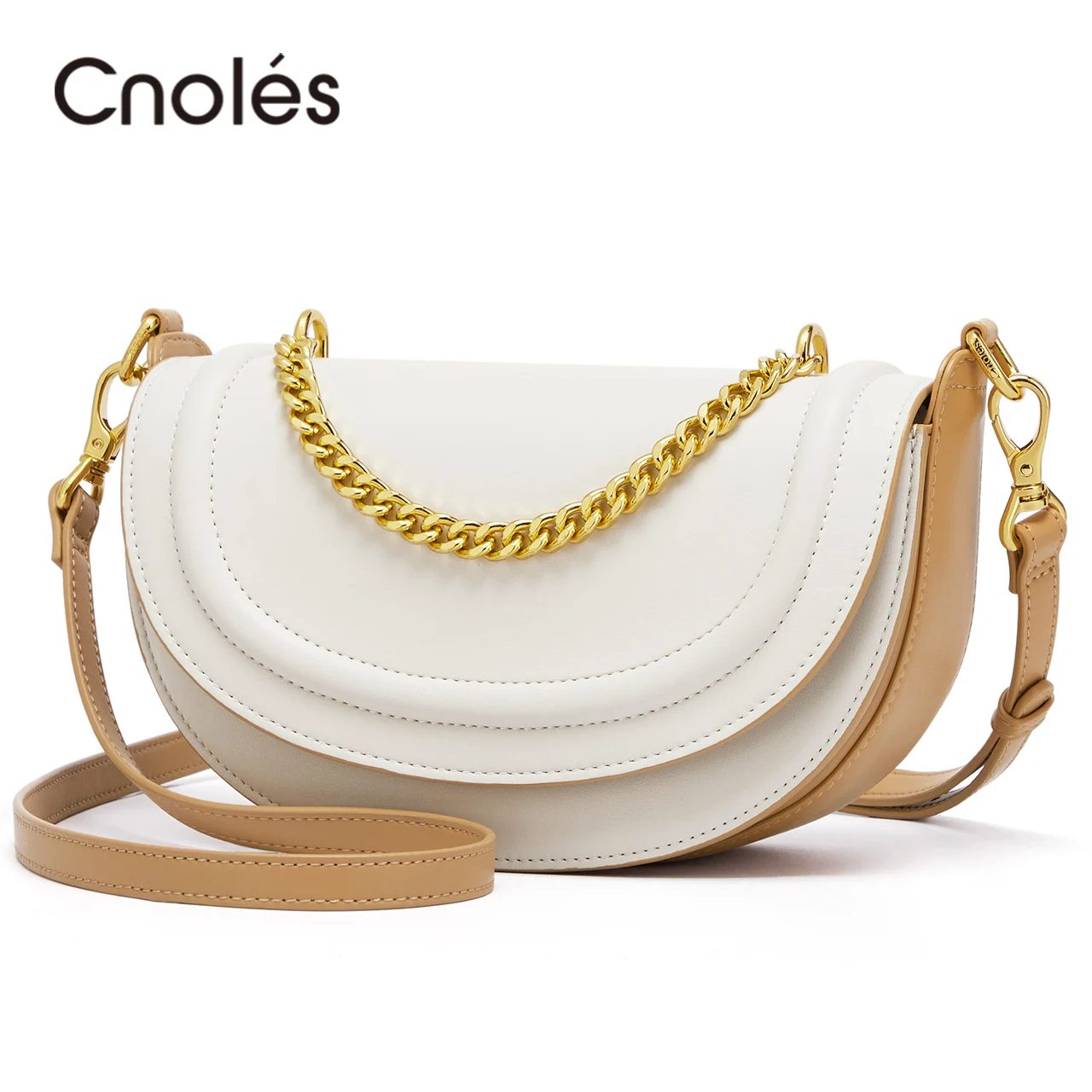 Cnoles Women Vintage Saddle Bag Handbag Fashion Luxury Chain Shoulder Crossbody Bag Ladies Female Top Handle Bag