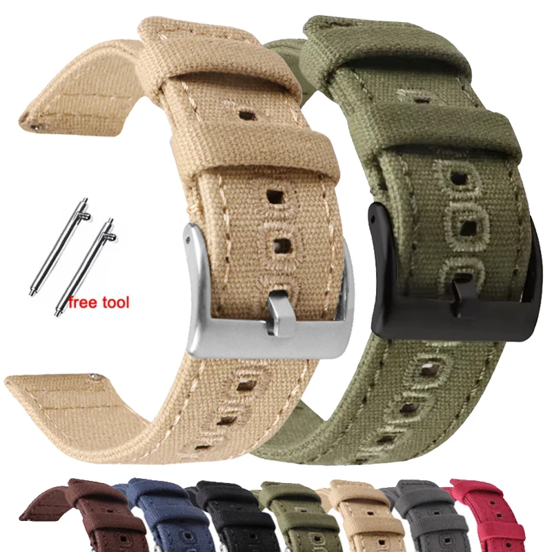 Bracelets de montre en toile pour Smartwatch, bande en nylon, dégagement rapide, 18mm, 20mm, 22mm, structure à broches, accessoires de montre