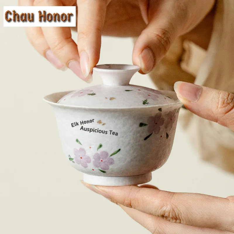 

Hand-painted Cherry Blossoms Gaiwan Zen Not Hot Tea Tureen Tea Bowl With Lid Kit Tea Brewing Cover Bowl Tea Ceremony Collection