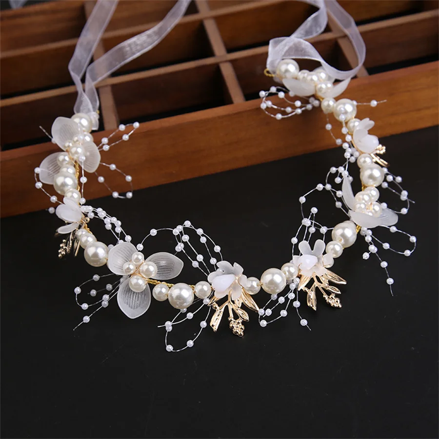 New style retro bridal hair accessories, beautiful hand-beaded braided hair, flower headband, pearl garland hairband, headband