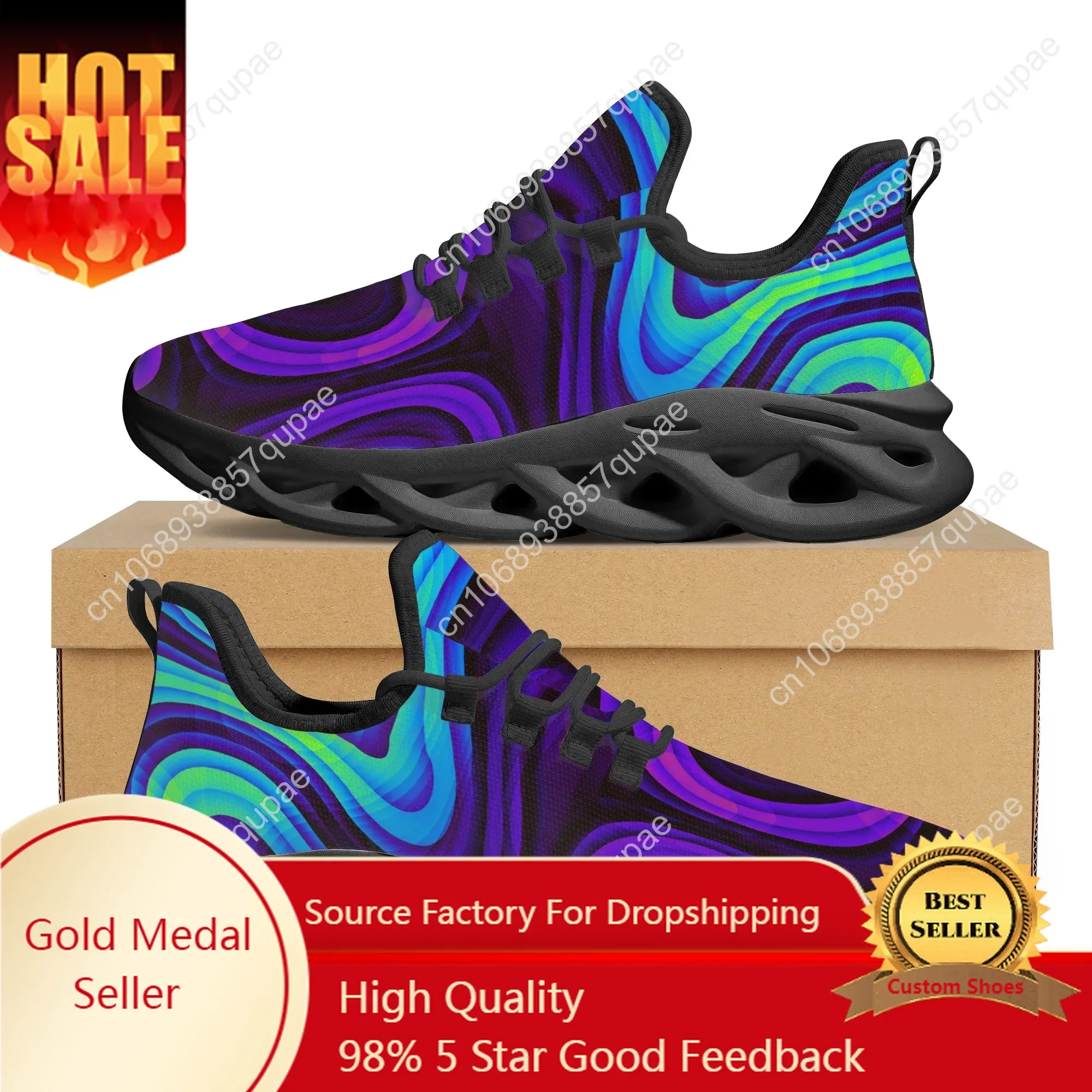 

Fashion Black Psychedelic Kintted Breathable Men's Sneakers Light Lace Up Shoes Mesh Kintting Shoes Customized