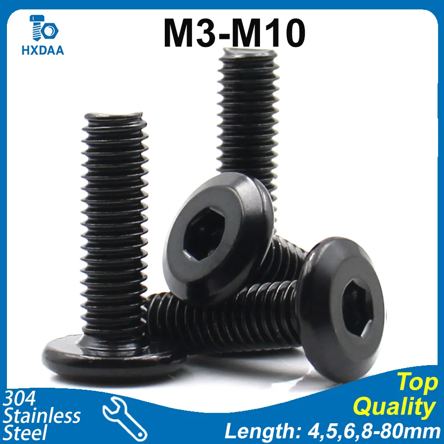 2-25pcs M3 M4 M5 M6 M8 M10 304 Stainless Steel Hex Socket Flat Head Chamfered Edge Screws Furniture Black Connector Bolts