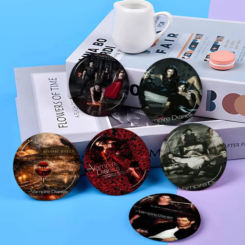 The Vampire Diaries Damon Cartoon Brooches Anime Badge Round Handmade Brooch Lapel Pins Jewelry For Backpack Clothes Gifts