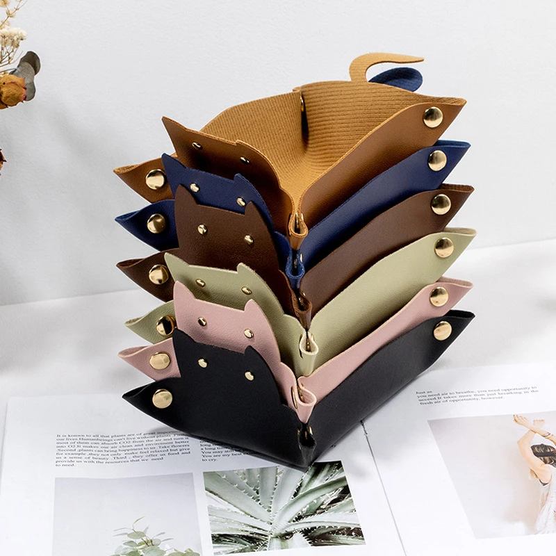 PU Leder Sechseckige Falten Sechseck Würfel Tablett Box Würfel Spiel Katze-form Tablett Für RPG DnD Spiel Würfel Lagerung tisch Brettspiele