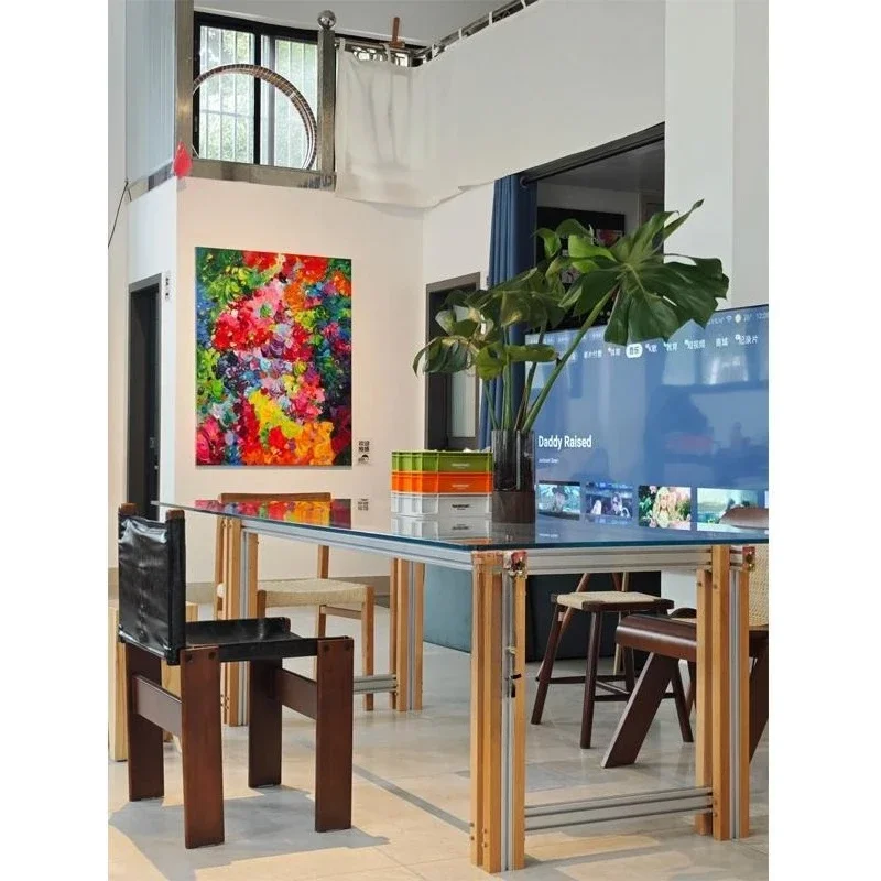 

New Chinese tea table wabi style modern tempered glass dining table