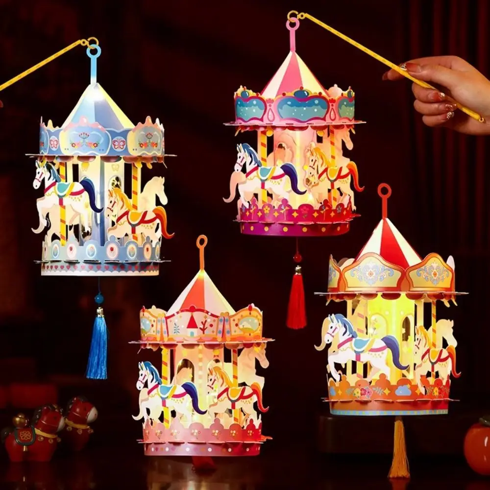 

Funny 3D Cartoon Carousel Lantern Handmade PVC Year of the Horse Lantern Waterproof Chinese Style Portable Lanterns New Year