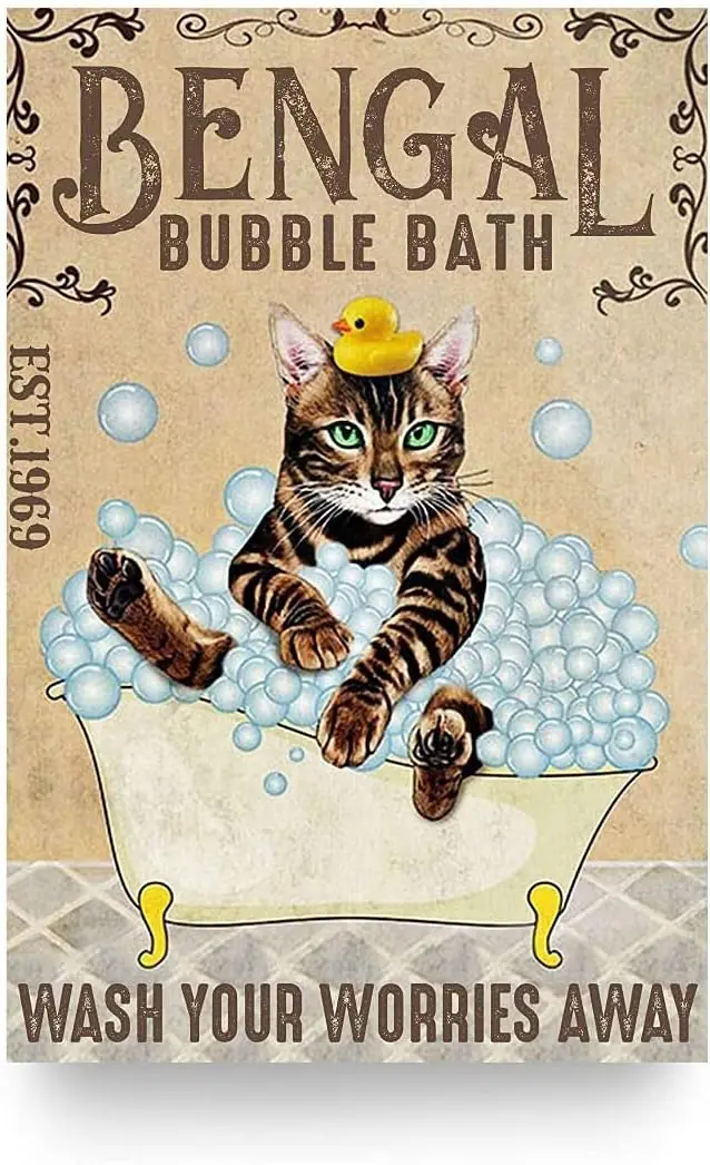 Retro Metall-Blechschild „Badewannen-Katze“, Vintage Poster mit Bengal-Badeschaum-Seife, für Toilette, Höhle, Bar, Zuhause, Badezimmer, Wanddekoration