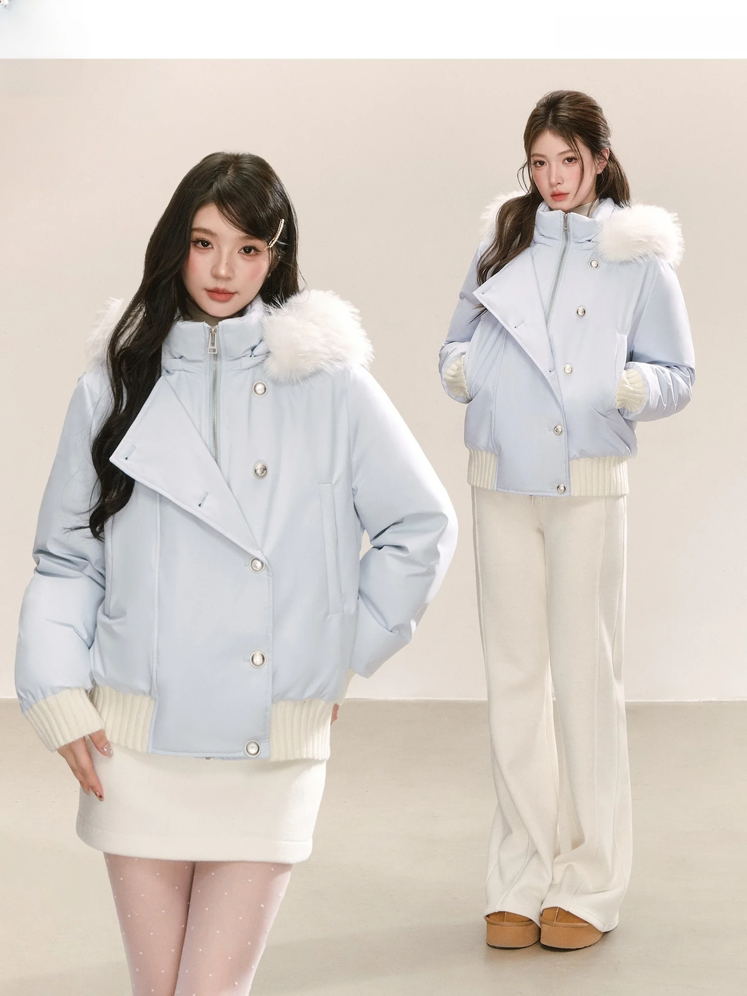 

QDQD Sli Design 90 White Du down Puffer Jaet Женская теплая куртка с капюшоном и меховым воротником, повседневный крой, длинный рукав, на молнии