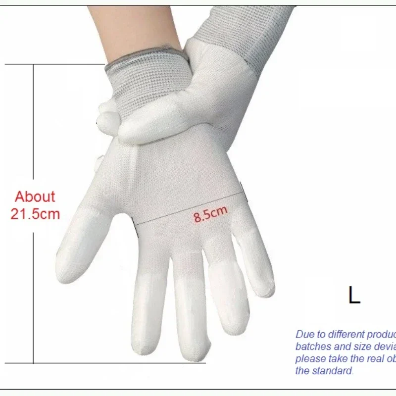 12Pairs/Dozen Nylon PU Finger Coated Gloves White  Glove Anti-static Gloves Clean Knitted Gloves