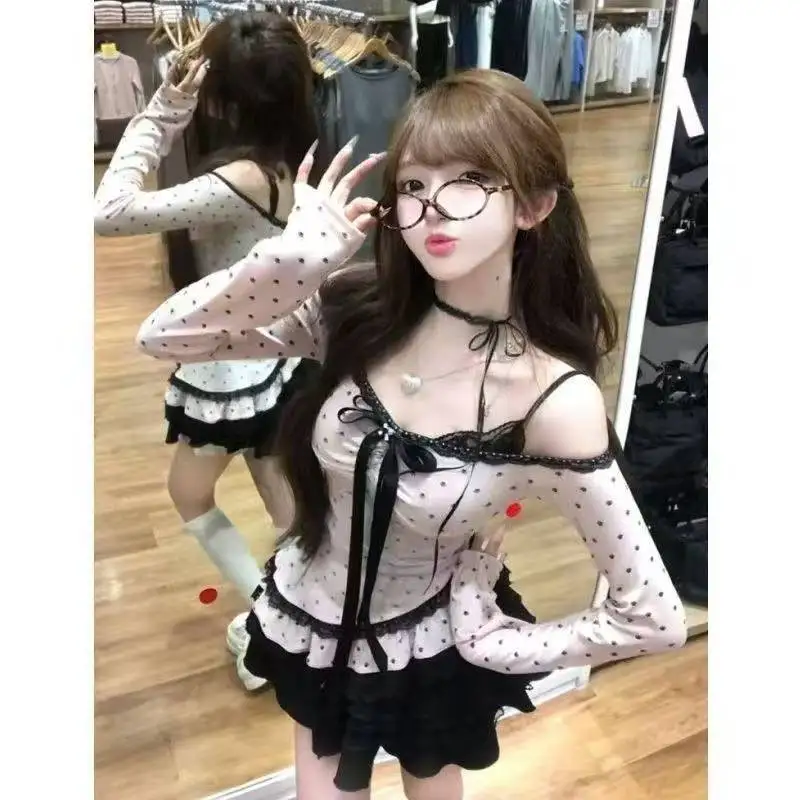 American Style Vintage 2 Piece Set Spicy Girl Sexy Sleeveless Mini Dress Knitted Ruffle Y2k Cardigan Korean Fashion Suit Woman