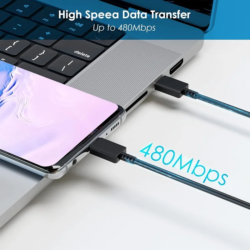 Cable de carga súper rápida 5A PD 45W USB C doble para Samsung S22 S23 S24 Plus Note 20 Ultra A53 A54 A55, cable de datos de carga rápida 6