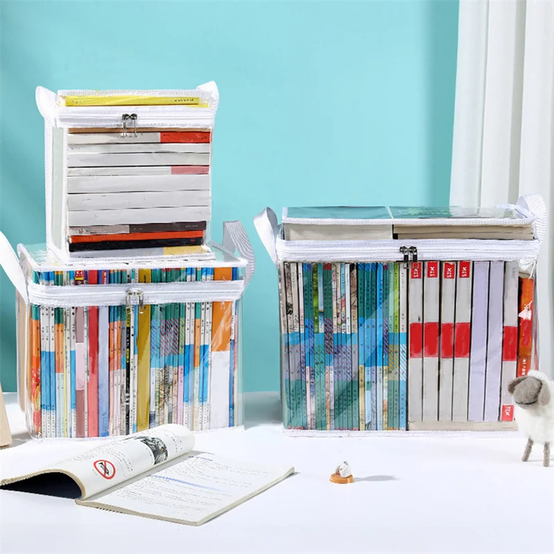 قطعة واحدة من حقيبة تخزين الكتب الشفافة متعددة الوظائف، صندوق تنظيم الكتب، حقيبة تخزين قابلة للطي، صندوق تخزين كتب مقاوم للغبار