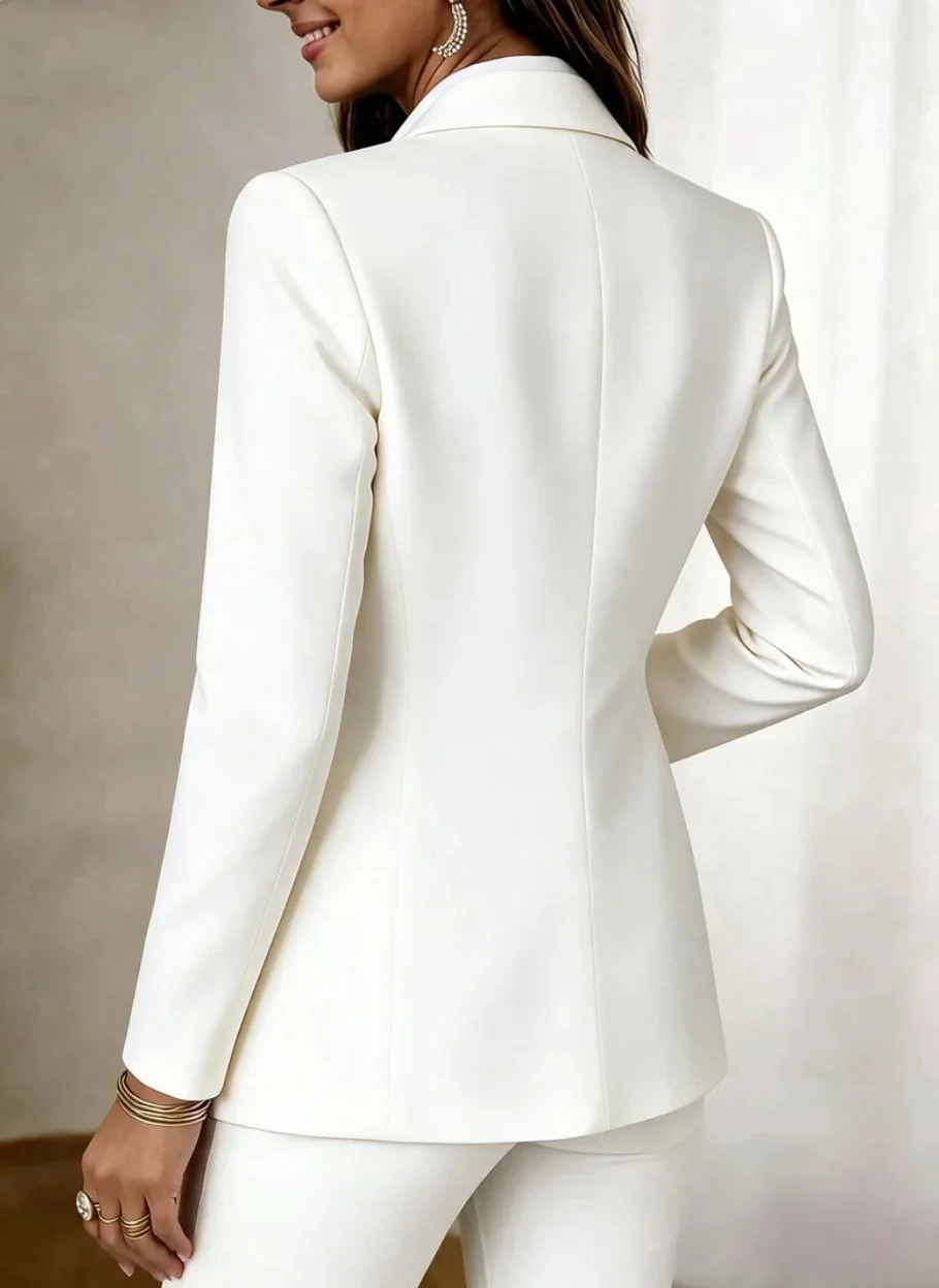 Damen-Blazer, einfarbig, mit Reverskragen, doppelten Knöpfen, langen Ärmeln, schmal geschnitten, für Büro und Anlasskleidung. – Detail 5
